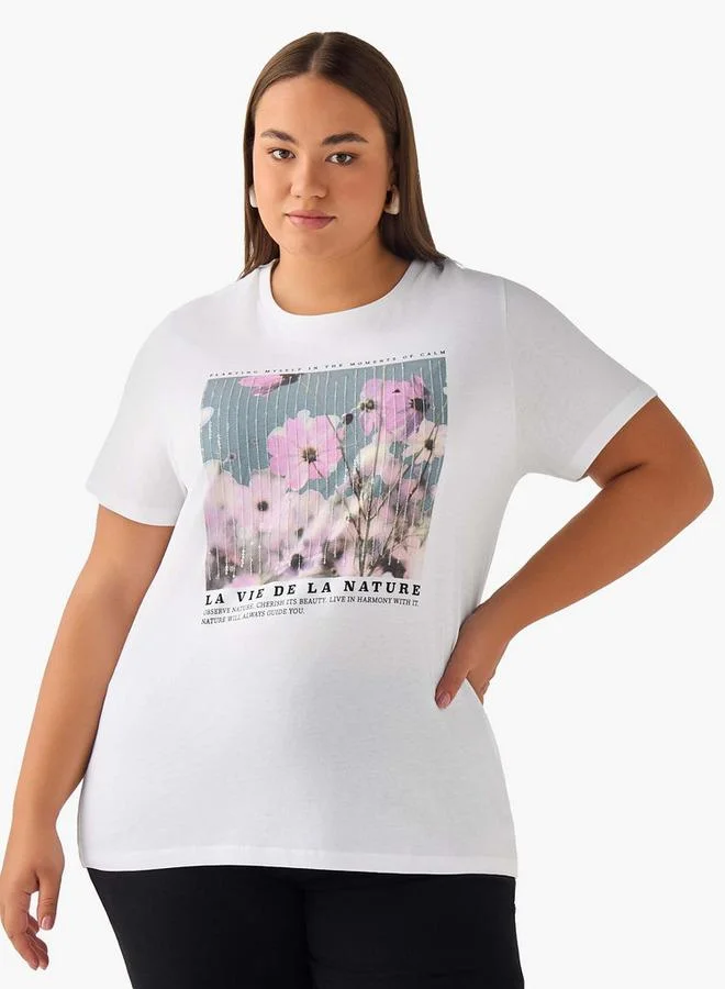 Ulla Popken Ulla Popken Relaxed Fit Cotton T-shirt with Graphic Print